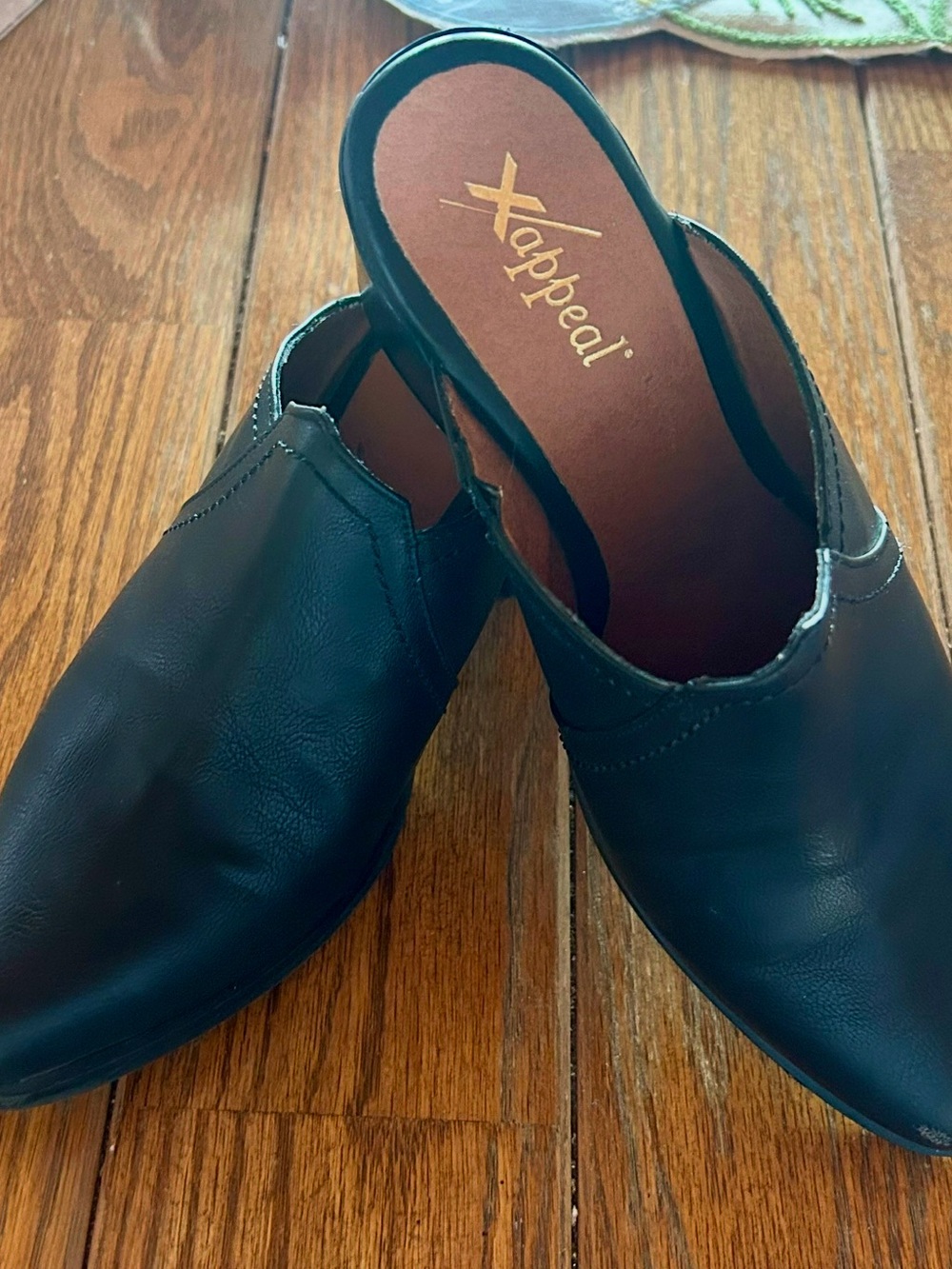 Xappeal Black Slip-On Mule Shoes with Gold Insole Logo